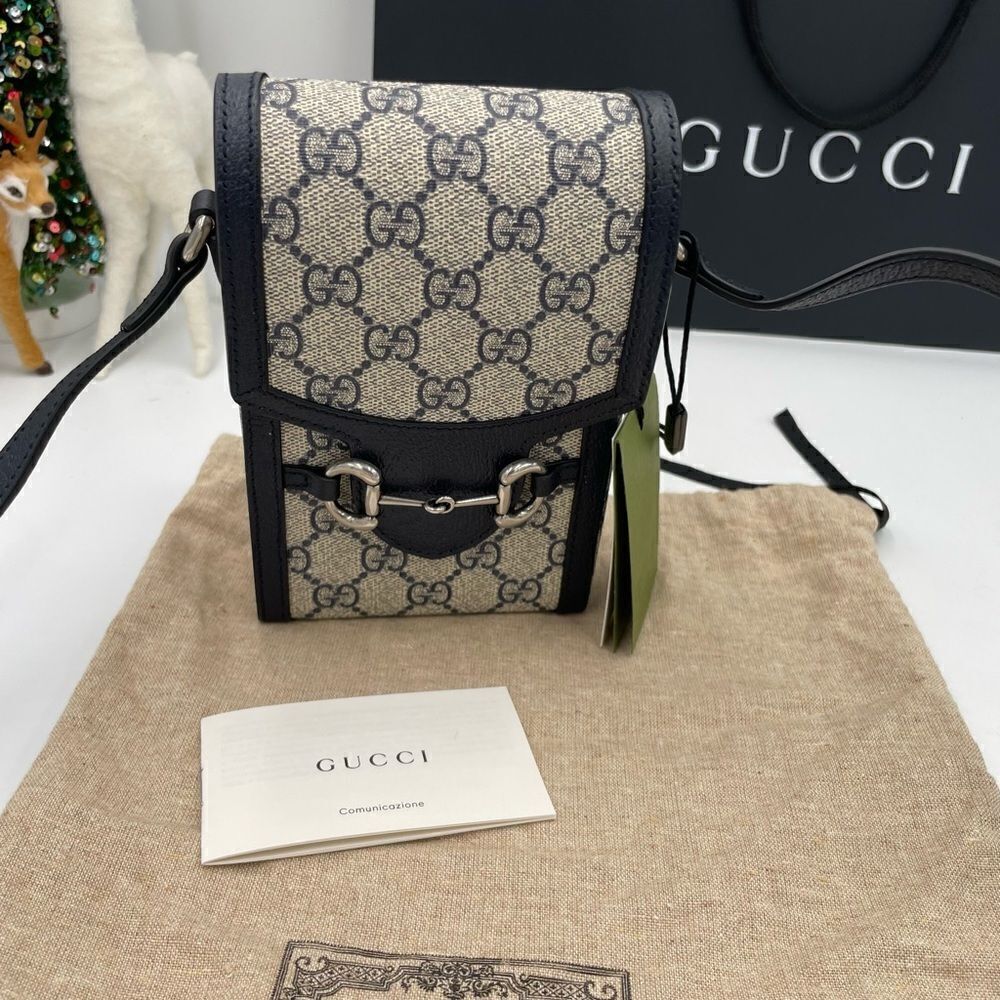 Women’s Gucci GG Supreme monogram horse bit 1955 shoulder bag made in Italy - Picture 2 of 11